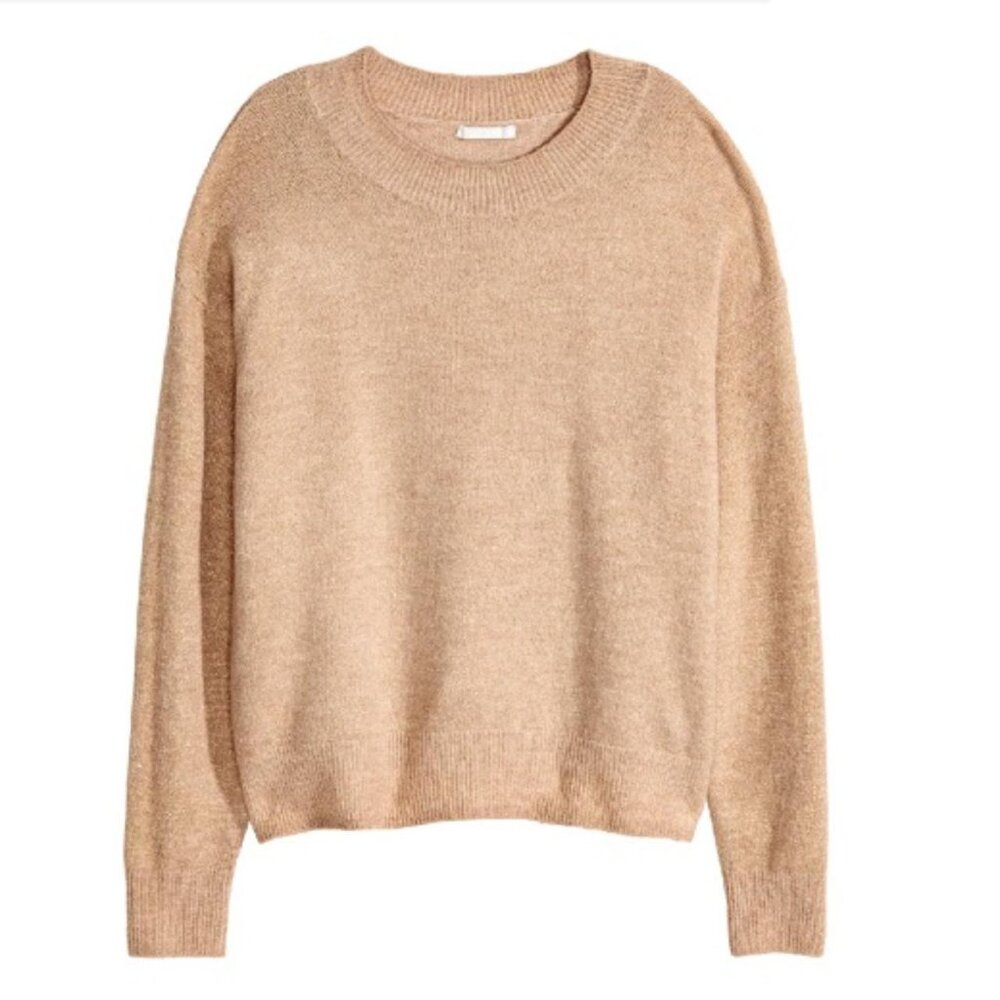 H&M Fine-knit Sweater with Gold Threads in Beige size M
